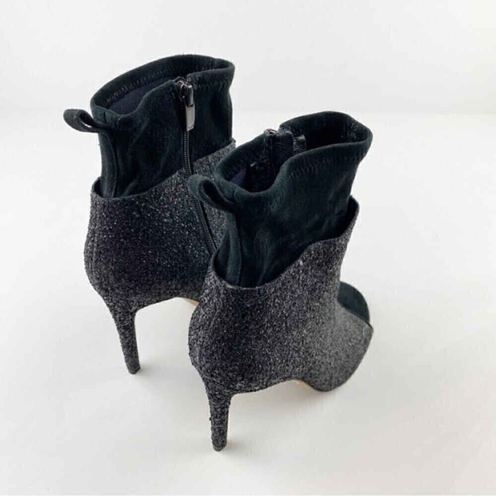Via Spiga Tarni Black Glitter High Heel Peep Toe Booties Size 7.5 - Picture 11 of 13